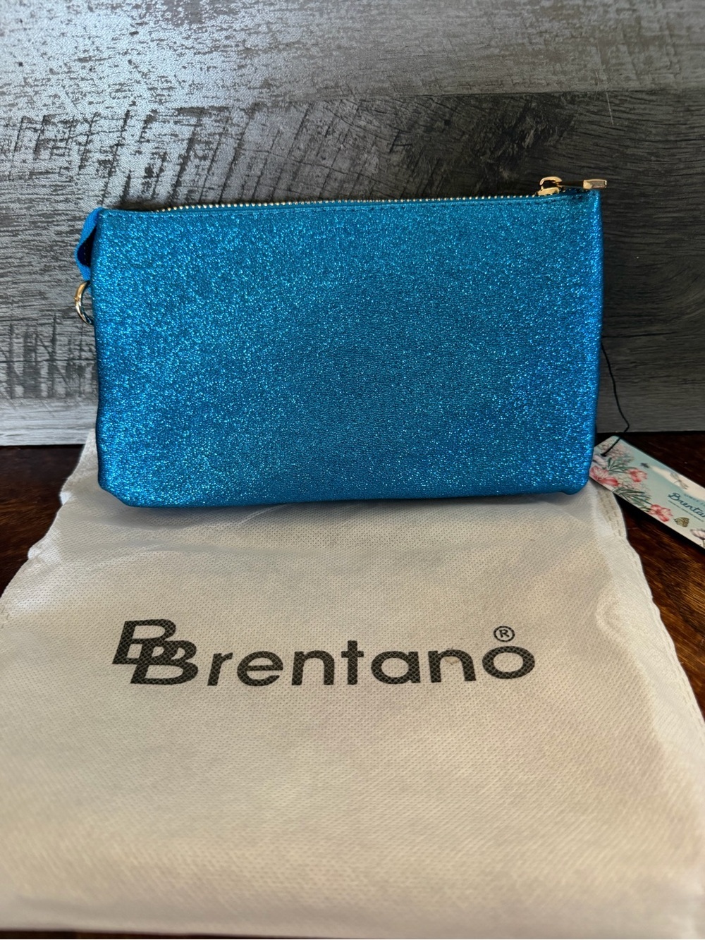 NWT Brentano Blue Sparkle Glitter Crossbody Or Wristlet - Picture 2 of 11
